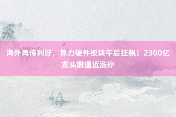 海外再传利好，算力硬件板块午后狂飙！2300亿龙头股逼近涨停
