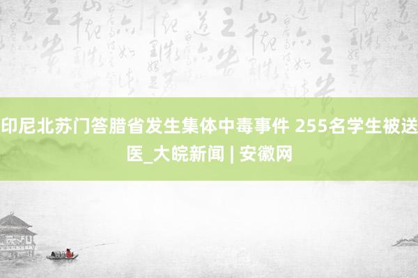 印尼北苏门答腊省发生集体中毒事件 255名学生被送医_大皖新闻 | 安徽网