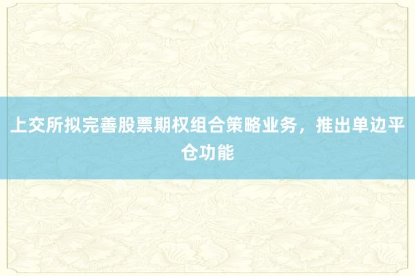 上交所拟完善股票期权组合策略业务，推出单边平仓功能