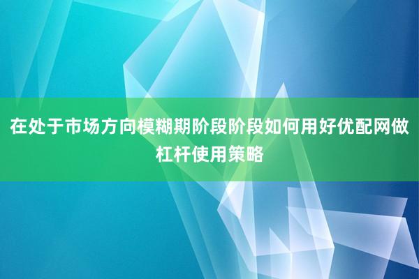 在处于市场方向模糊期阶段阶段如何用好优配网做杠杆使用策略
