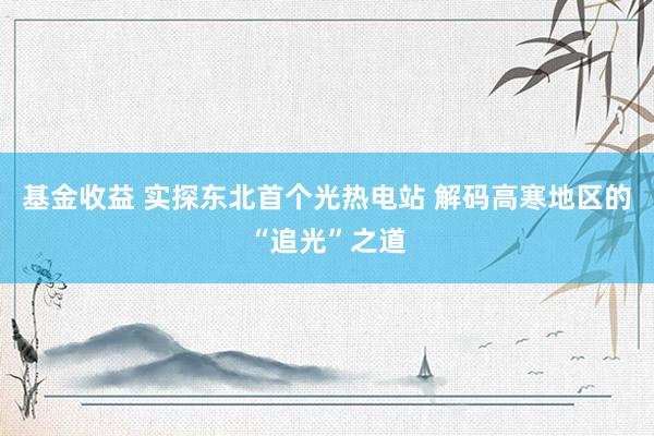 基金收益 实探东北首个光热电站 解码高寒地区的“追光”之道