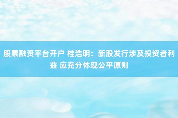 股票融资平台开户 桂浩明:新股发行涉及投资者利益 应充分体现公平原则