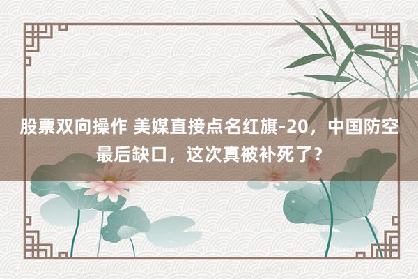 股票双向操作 美媒直接点名红旗-20，中国防空最后缺口，这次真被补死了？