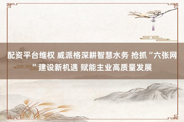配资平台维权 威派格深耕智慧水务 抢抓“六张网”建设新机遇 赋能主业高质量发展