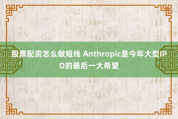 股票配资怎么做短线 Anthropic是今年大型IPO的最后一大希望