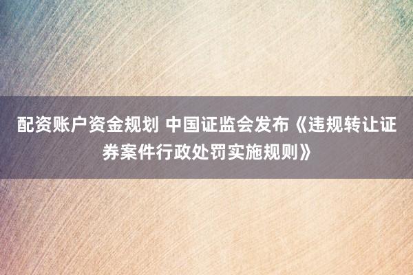 配资账户资金规划 中国证监会发布《违规转让证券案件行政处罚实施规则》